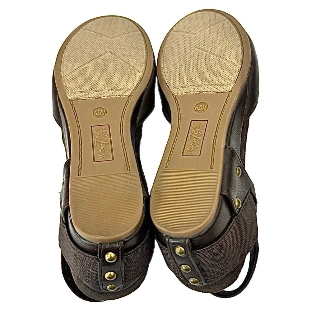 Vintage 7 Eight Brown Leather Wedge Sandals Women’s Size 6.5 Comfortable Chic - Picture 3 of 10